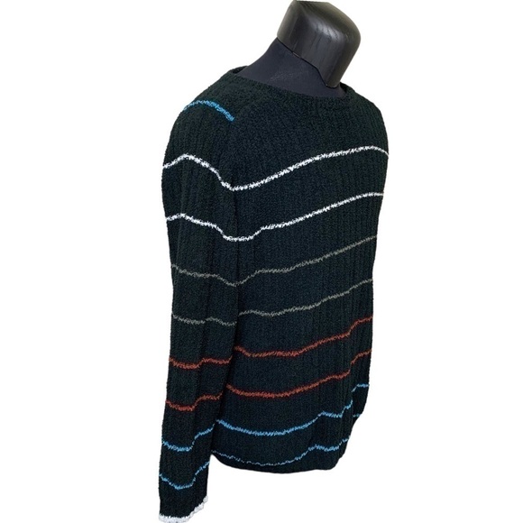 OCEAN Earth Cozy Oversized Black Stripes Chenilles Knit Wool Blend Sweater XL - Picture 2 of 10